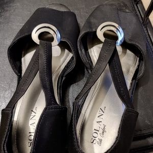 Solanz black wedge sandal with silver detail